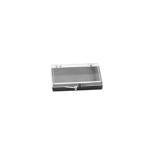 Micro-Tec CB28 clear/black styrene plastic hinged storage boxes, 72x51x12.5mm