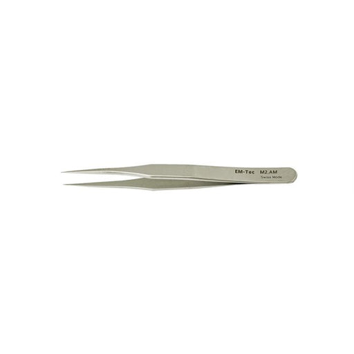 EM-Tec M2.AM high precision mini tweezers, style 2, flat sharp tips, anti-magnetic stainless steel