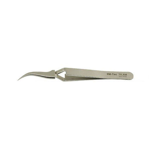 EM-Tec 7X.AM high precision reverse tweezers, style 7, very fine curved tips, anti-magnetic stainless steel