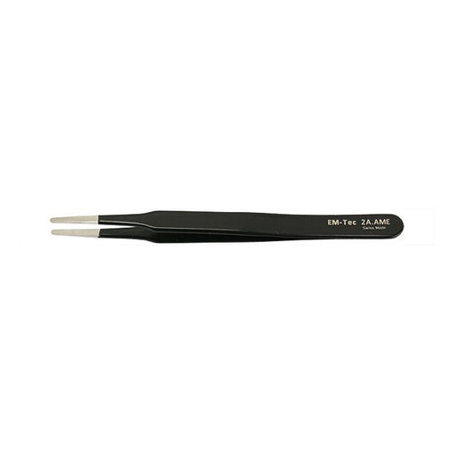 EM-Tec 2A.AME ESD safe epoxy coated precision electronic tweezers, style 2A, flat accurate round tips, anti-magnetic stainless steel