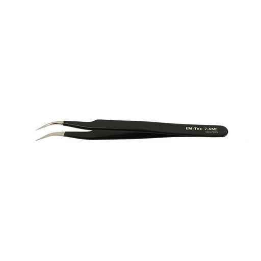 EM-Tec 7.AME ESD safe epoxy coated precision electronic tweezers, style 7, very fine curved tips, anti-magnetic stainless steel