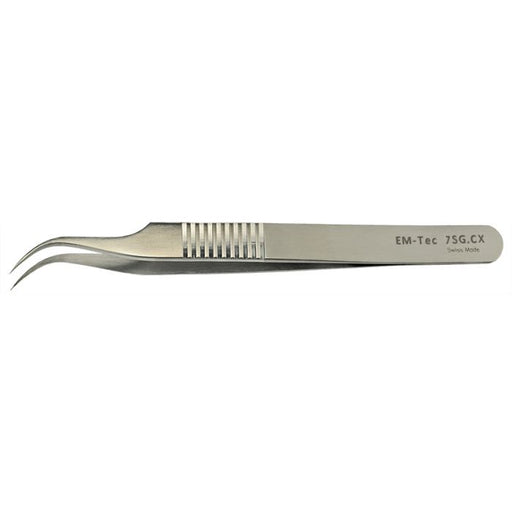 EM-Tec 7SG.CX ultra-precision biology tweezers, style 7, serrated grips, very fine curved tips, fully non-magnetic C-Star