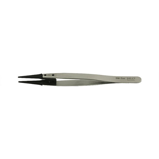 EM-Tec 242.CT ESD safe carbon fiber replaceable tip tweezers, flat narrow tips