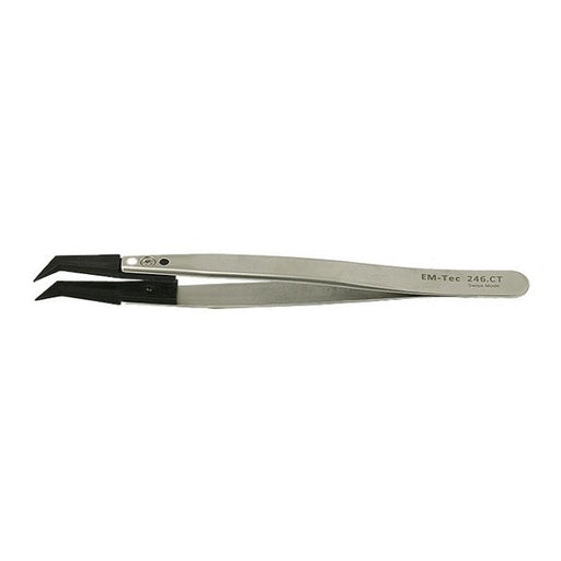 EM-Tec 246.CT ESD safe carbon fiber replaceable tip tweezers, pointed, bent tips