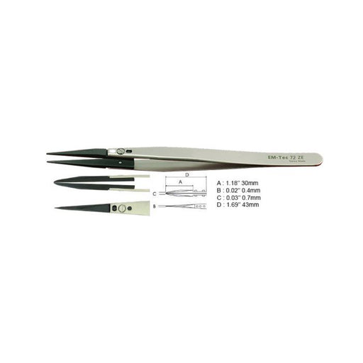 EM-Tec 72.ZE ESD safe ceramic replaceable tips tweezers, pointed strong tips