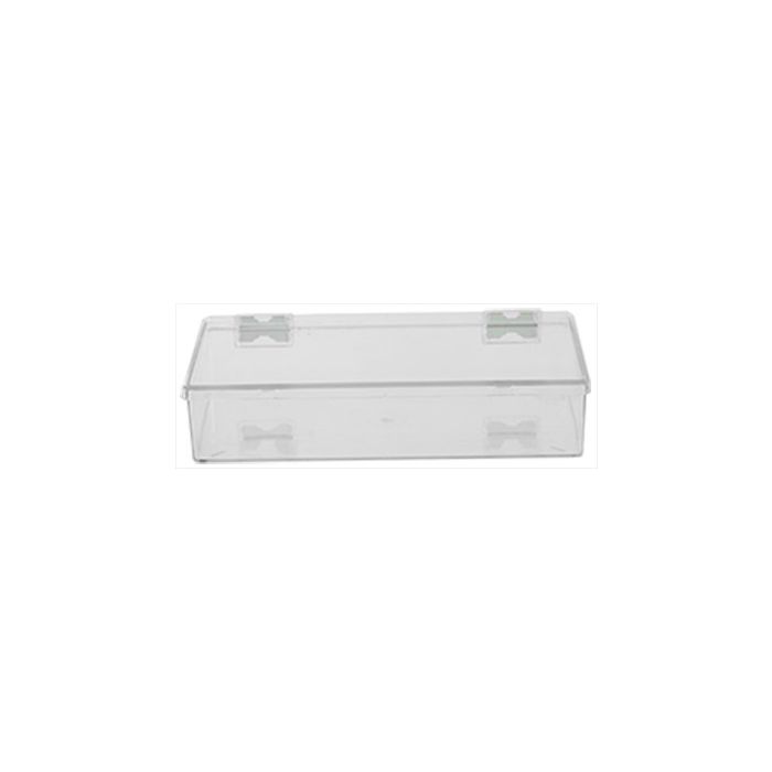 Micro-Tec C100 clear styrene plastic hinged storage box with lid, 260x150x50mm