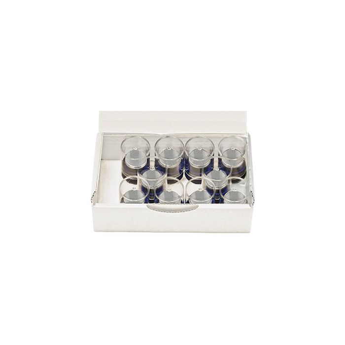 EM-Tec FS20Z box with 10 x ш25.4mm short Zeiss pin stubs in SB3 storage tubes (no tabs)