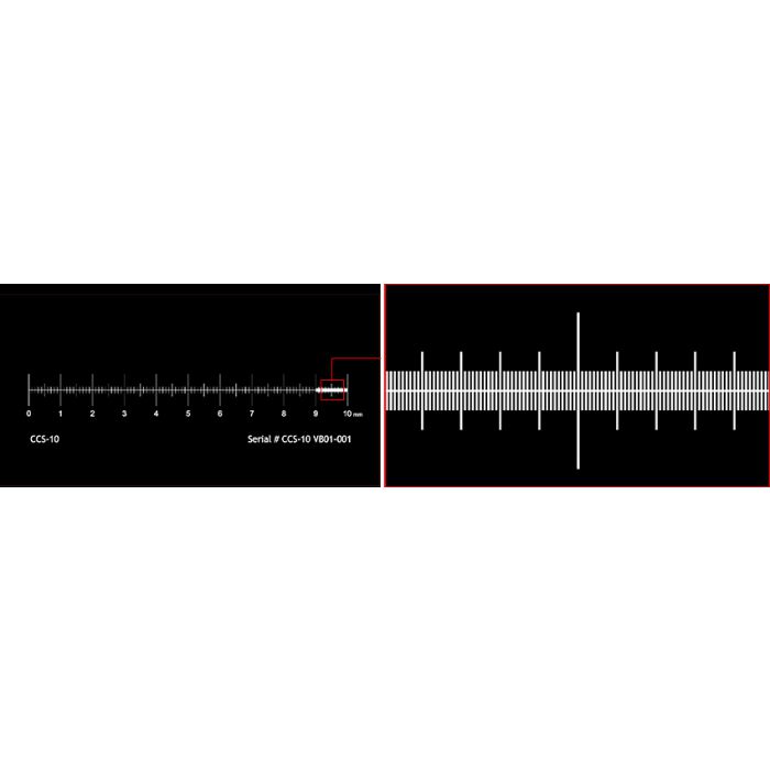 LCS-10 Micro-Tec 10mm linear compound scale, 1, 0.1, 0.01mm div., Si/Cr, opaque.