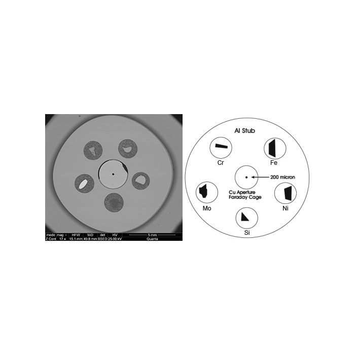 EM-Tec CXS-5TX EDAX TEX calibration standard, 5 materials plus F/C on pin stub