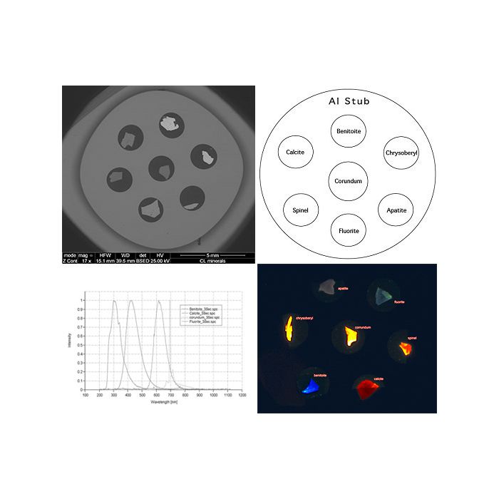 EM-Tec RXS-7CL cathode-luminescence test standard, 7 materials on pin stub