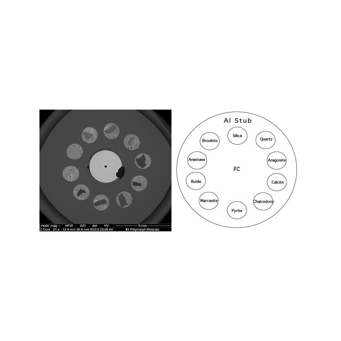 EM-Tec RXS-10RA Raman mineral analysis test standard, 10 materials plus F/C on pin stub