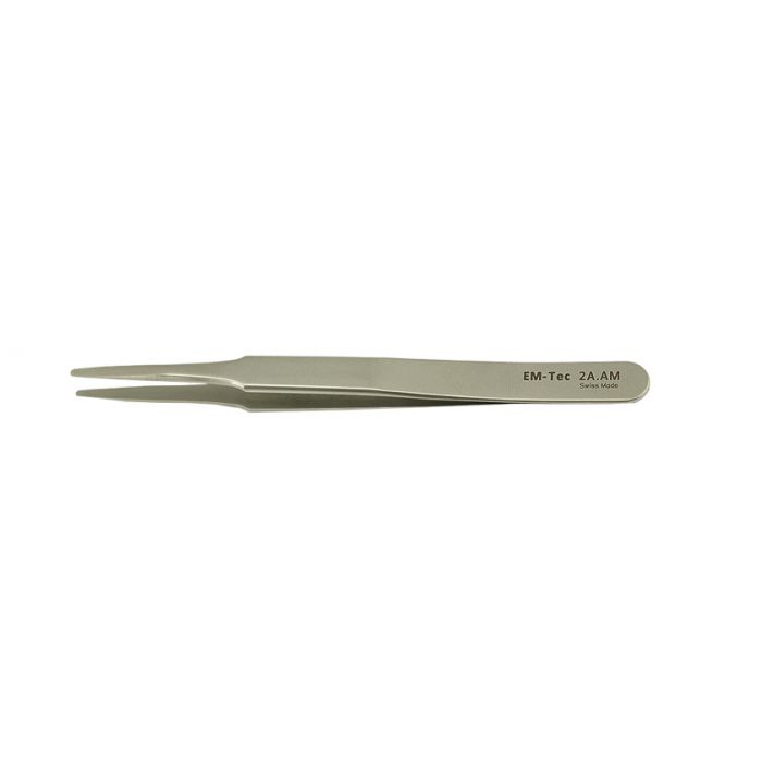 EM-Tec 2A.AM high precision tweezers, style 2A, flat accurate round tips, anti-magnetic stainless steel