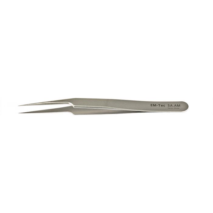 EM-Tec 5A.AM high precision tweezers, style 5, very fine off-set tips, anti-magnetic stainless steel