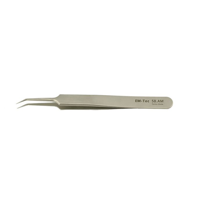 EM-Tec 5B.AM high precision tweezers, style 5B, extra fine bent tips, anti-magnetic stainless steel