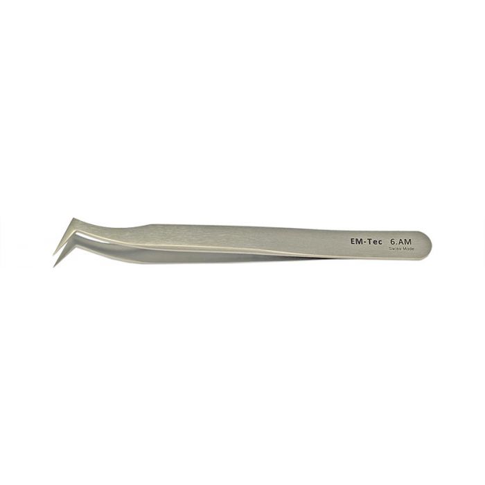 EM-Tec 6.AM high precision tweezers, style 6, angled short strong tips, anti-magnetic stainless steel