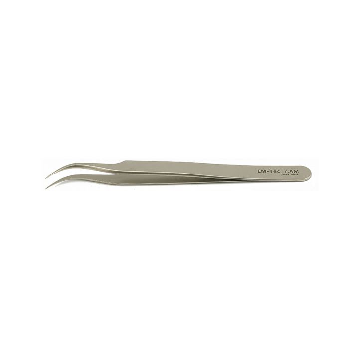 EM-Tec 7.AM high precision tweezers, style 7, very fine curved tips, anti-magnetic stainless steel