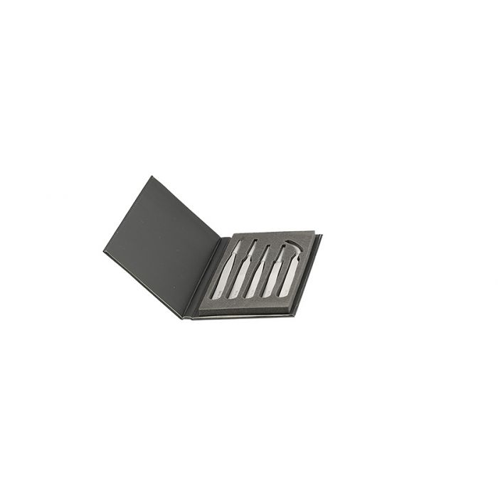 EM-Tec SET.AM high precision tweezers set style 00/2A/3C/5/7 in plastic wallet with hard foam, anti-magnetic stainless steel