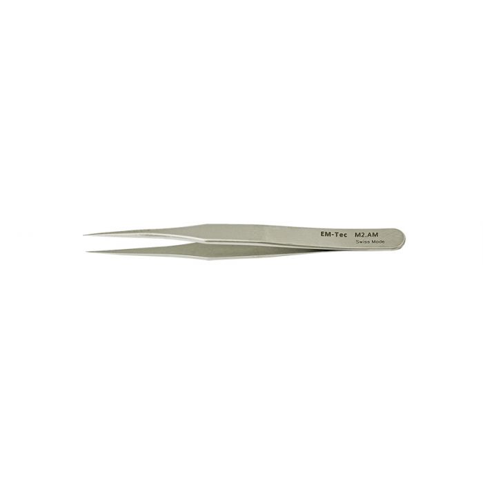 EM-Tec M2.AM high precision mini tweezers, style 2, flat sharp tips, anti-magnetic stainless steel