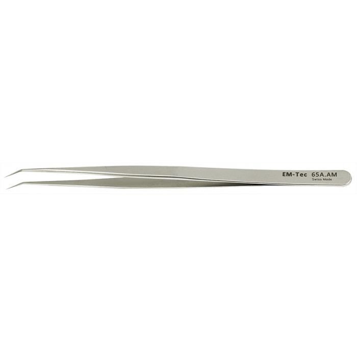 EM-Tec 65.AM high precision slim tweezers, style 65, sharp bent tips, anti-magnetic stainless steel