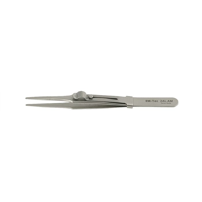 EM-Tec 2A.AM high precision locking tweezers, style 2A, flat accurate round tips, anti-magnetic stainless steel