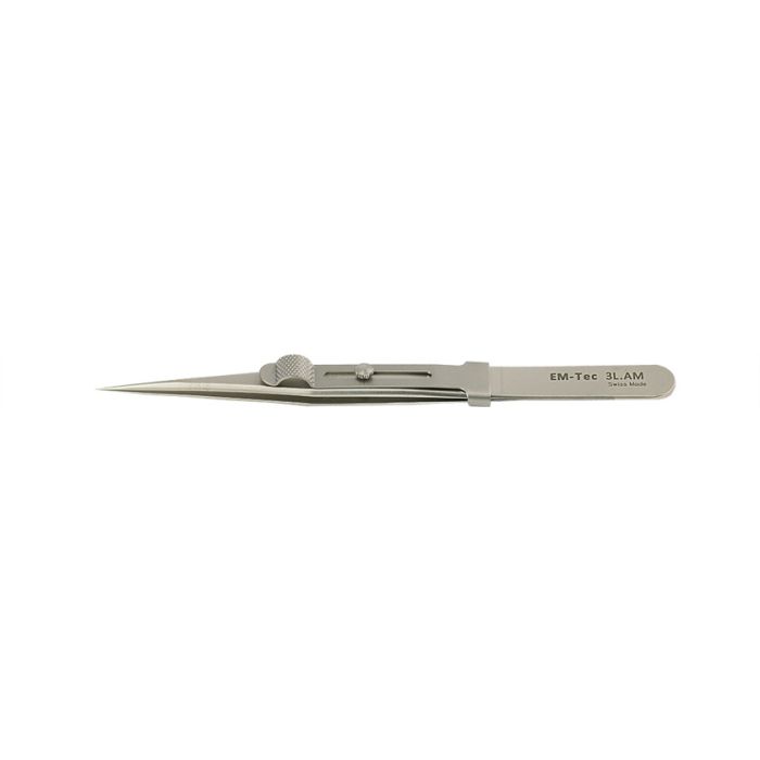 EM-Tec 3.AM high precision locking tweezers, style 3,  very sharp fine tips, anti-magnetic stainless steel