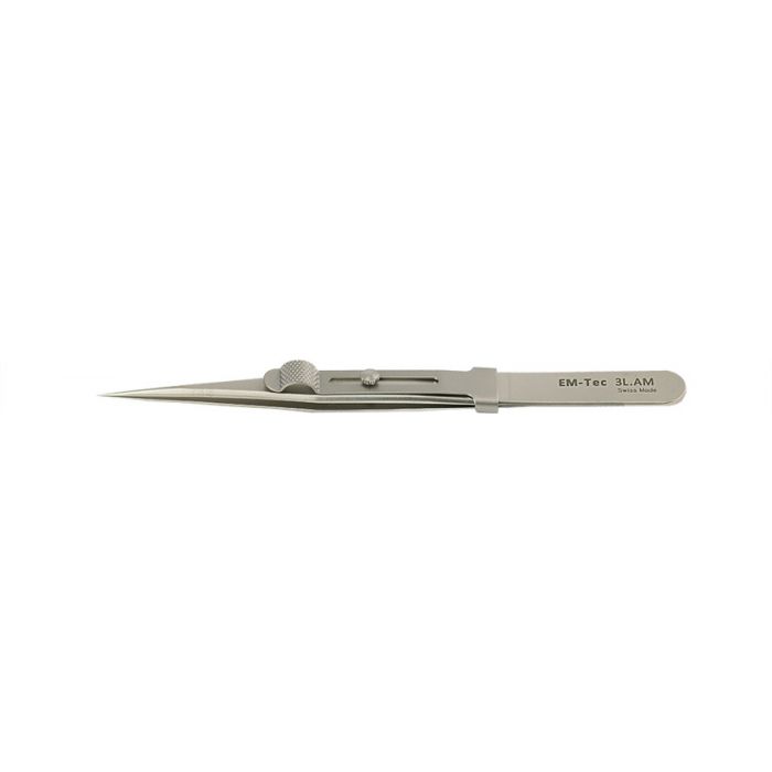 EM-Tec 3.AM high precision locking tweezers, style 3,  very sharp fine tips, anti-magnetic stainless steel