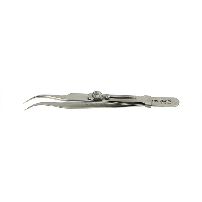 EM-Tec 7.AM high precision locking tweezers, style 7, very fine curved tips, anti-magnetic stainless steel