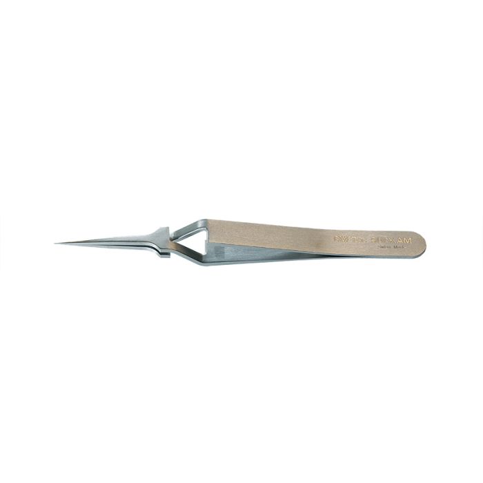 EM-Tec 5UFX.AM high precision reverse action tweezers, style 5UF, ultra-fine straight tips, anti-magnetic stainless steel