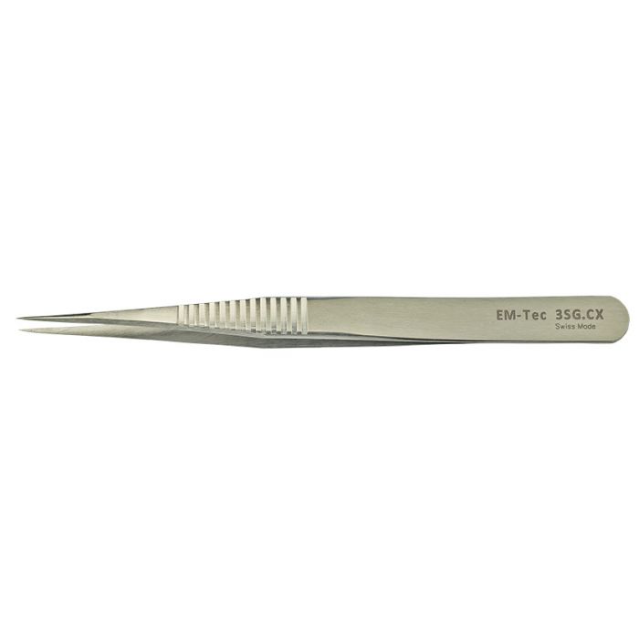 EM-Tec 3SG.CX ultra-precision biology tweezers, style 3, serrated grips, strong very fine tips, fully non-magnetic C-Star