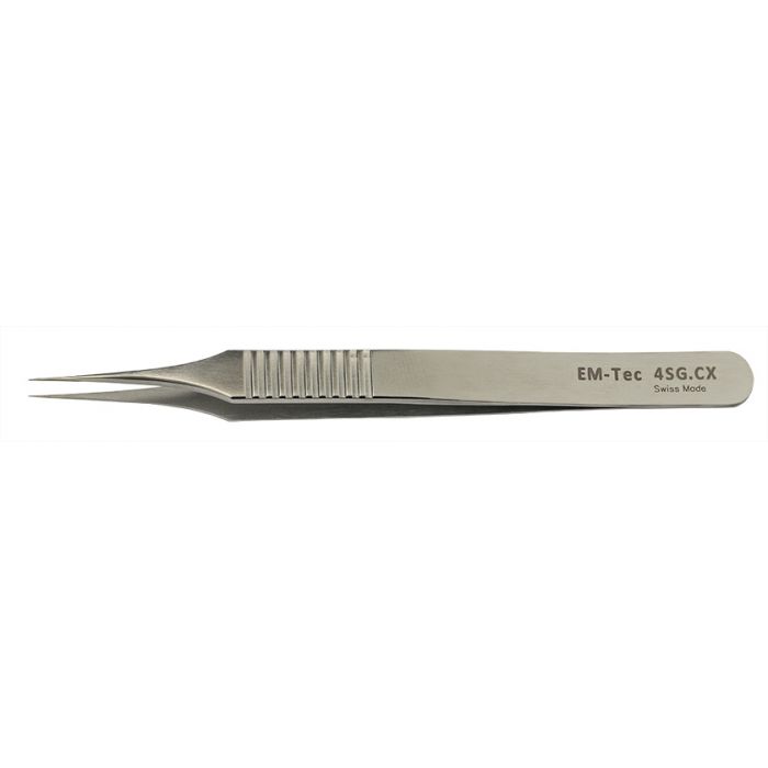 EM-Tec 4SG.CX ultra-precision biology tweezers, style 4, serrated grips, very sharp fine tips, fully non-magnetic C-Star