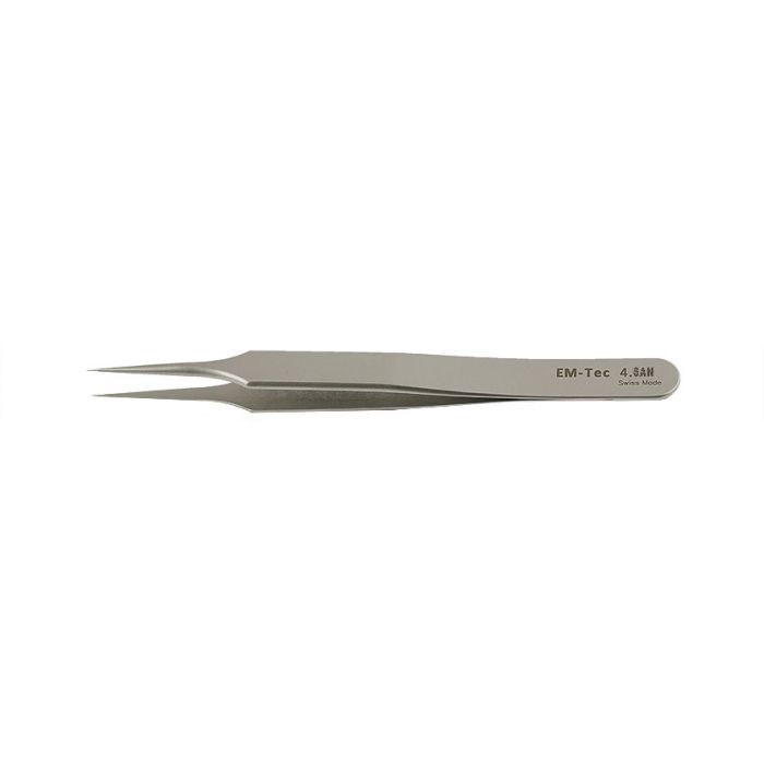 EM-Tec 4.SAN high precision super alloy tweezers, style 4, very fine sharp tips, fully non-magnetic