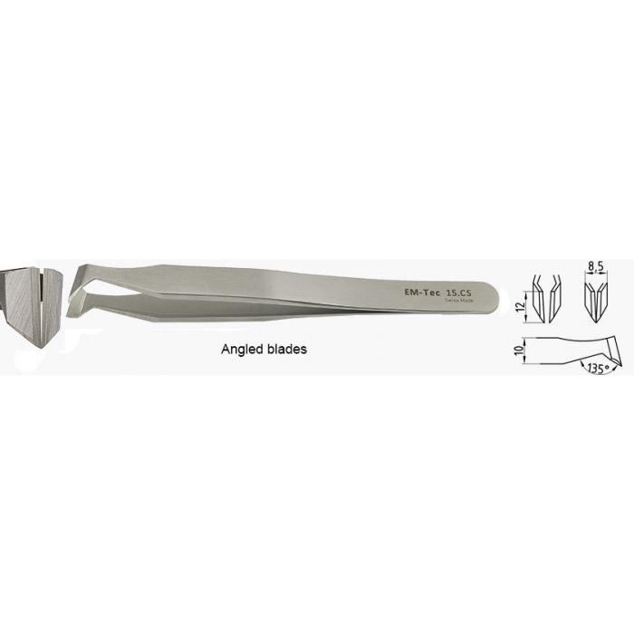 EM-Tec 15.CS  high precision cutting tweezers, 12mm angled edges, carbon steel