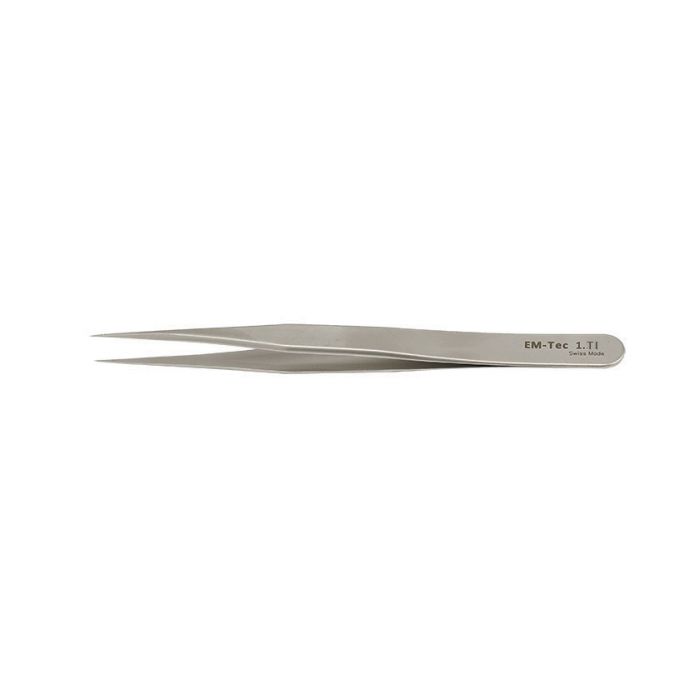 EM-Tec 1.TI high precision tweezers, style 1, strong fine tips, titanium