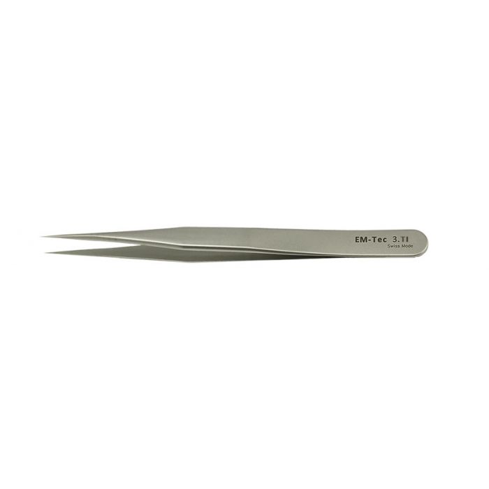 EM-Tec 3.TI high precision tweezers, style 3,  very sharp fine tips, titanium