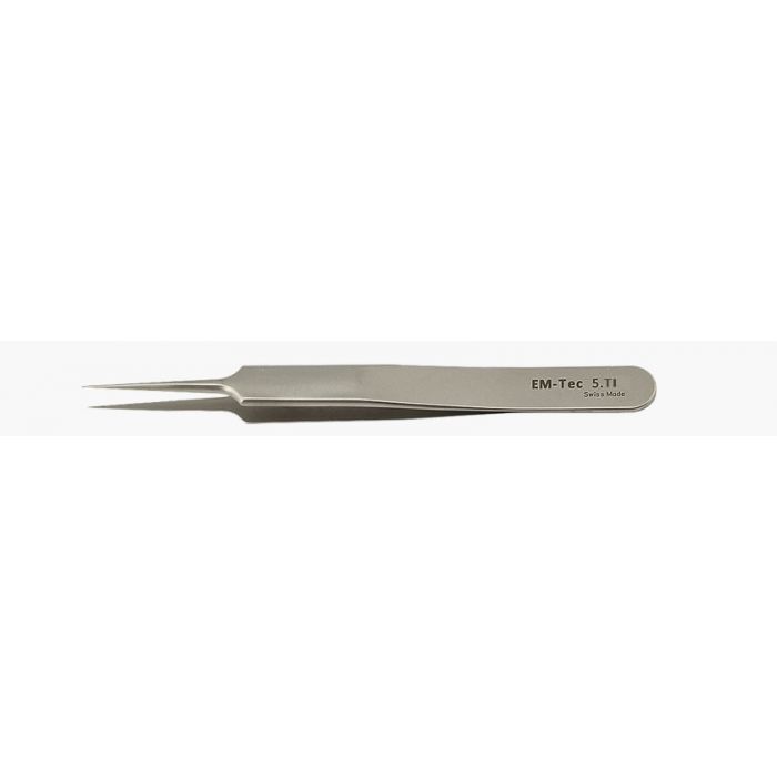 EM-Tec 5.TI high precision tweezers, style 5, extra fine straight tips, titanium