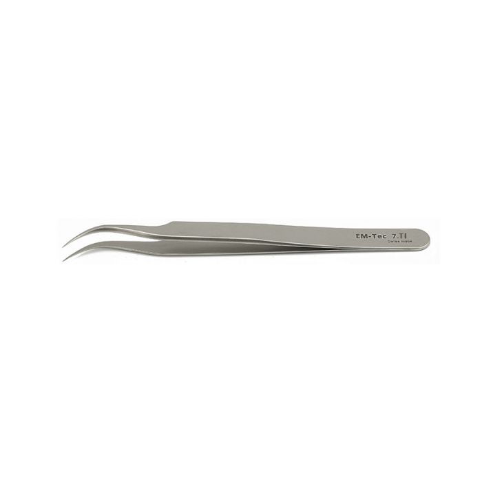 EM-Tec 7.TI high precision tweezers, style 7, very fine curved tips, titanium