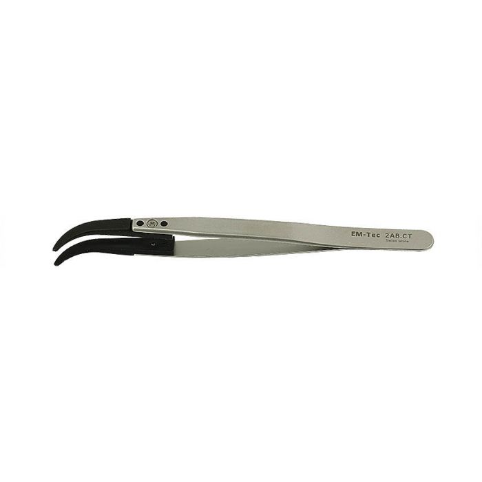 EM-Tec 2AB.CT ESD safe carbon fiber replaceable tip tweezers, flat wide curved tips