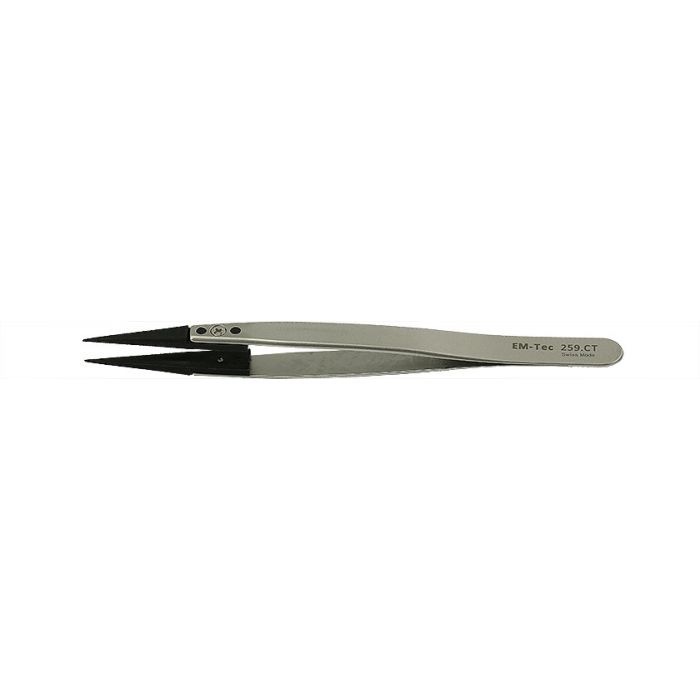 EM-Tec 259.CT ESD safe carbon fiber replaceable tip tweezers, sharp tips