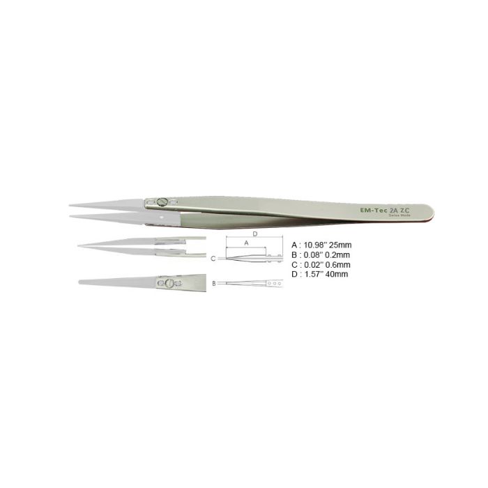 EM-Tec 2A.ZC ceramic replaceable tips tweezers, flat rounded tips