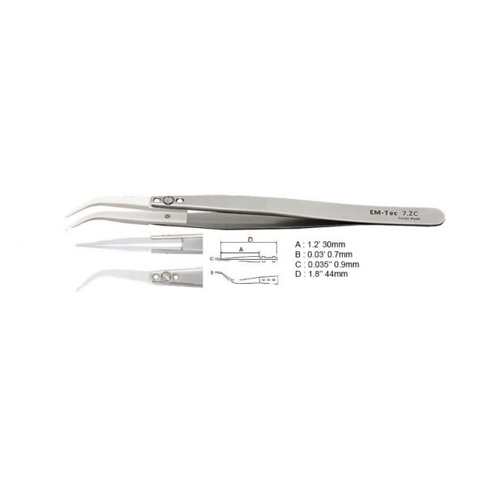 EM-Tec 7.ZC ceramic replaceable tips tweezers, fine curved tips