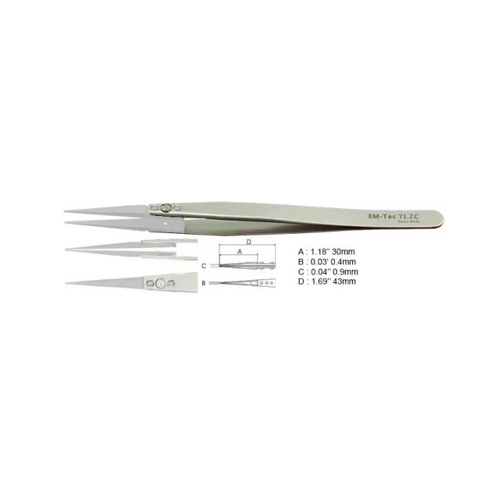 EM-Tec 71.ZC ceramic replaceable tips tweezers, sharp pointed tips