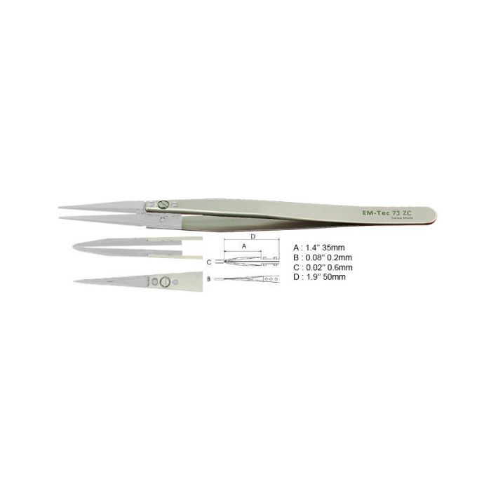 EM-Tec 73.ZC ceramic replaceable tips tweezers, fine pointed tips