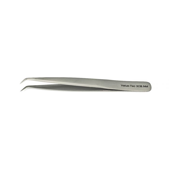 Value-Tec 3CB.NM general purpose tweezers, style 3CB, shorter, bent, fine, strong, pointed tips, non-magnetic stainless steel