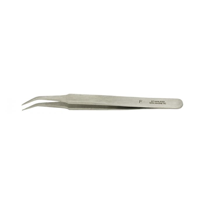 Value-Tec F.NM general purpose tweezers, style F, bent fine pointed tips, non-magnetic stainless steel