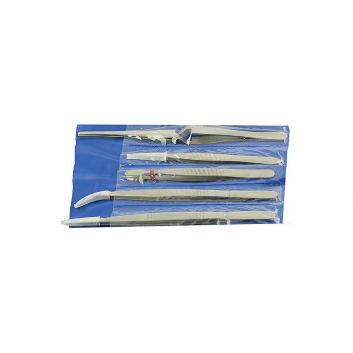 Value-Tec set of 5 medium industrial strong tweezers, includes styles 110/127/610/660/66X, magnetic stainless steel