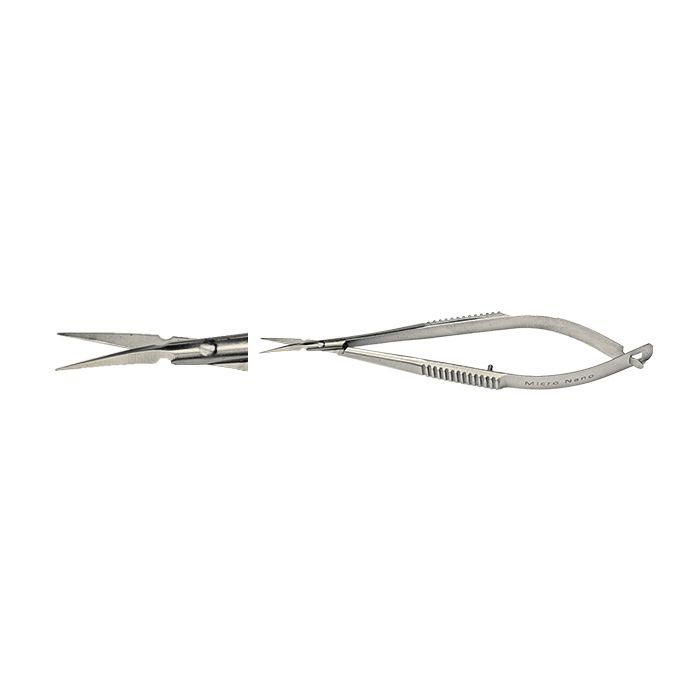 EM-Tec MS1 Vannas type micro scissors, sharp tips, straight, 80mm, 410 st.st.