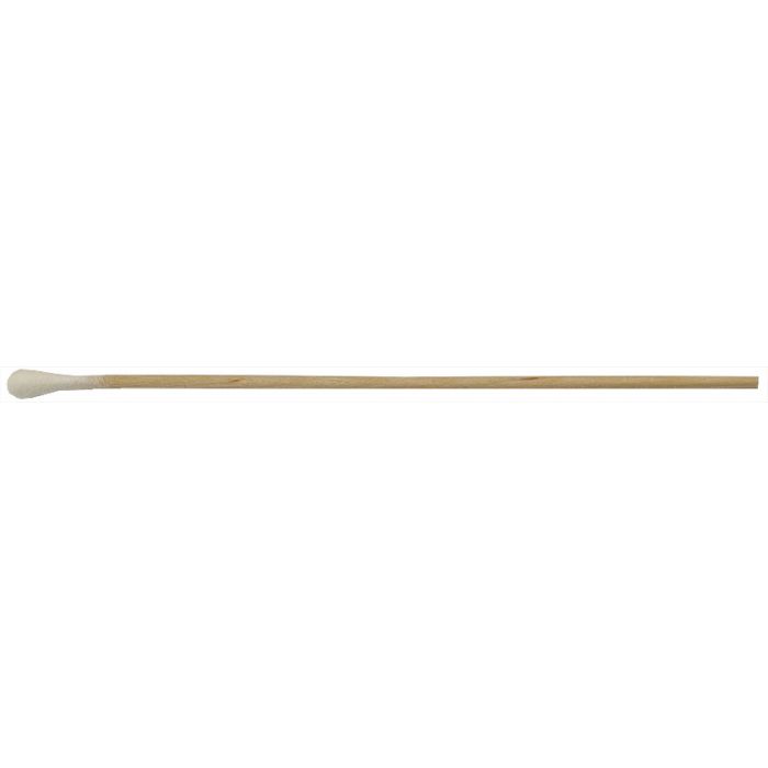 Cotton tipped applicator stick, single ended, round tip, wood shaft, 150mm